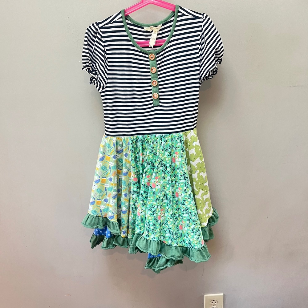 Matilda Jane Striped and Floral Kids Dress - Black, Green, Blue
